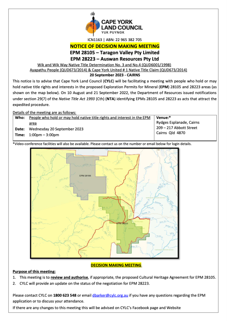 Notice Of Decision Making Meeting Wik And Wik Way Native Title